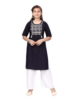 Aarika - Girls Navy Blue Embroidered Kurta with Palazzo