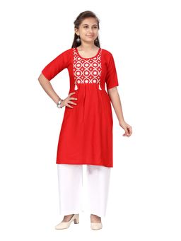 Aarika - Girls Red Embroidered Kurta with Palazzo