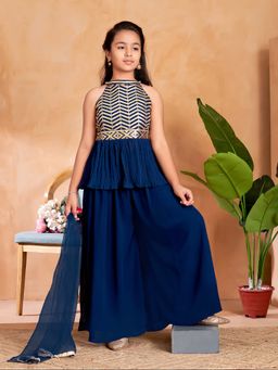 Aarika - Girls Teal Sequin Embroidery Kurta with Palazzo & Dupatta