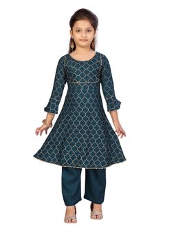 Aarika - Girls Green Printed Cotton Kurta with Pant