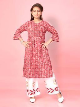 Aarika - Girls Red Printed Cotton Printed Kurta with Palazzo