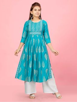 Aarika - Girls Blue Cotton Kurta with Palazzo