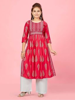 Aarika - Girls Pink Cotton Kurta with Palazzo