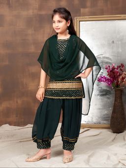 Aarika - Girls Green Sequin Embroidery Georgette Kurti with Salwar & Dupatta