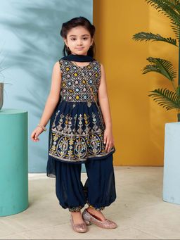 Aarika - Girls Teal Sequin Embroidery Kurta with Salwar, Dupatta & Sling Bag