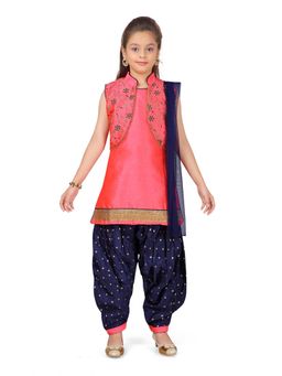 Aarika - Girls Peach Embroidered Kurti with Salwar, Dupatta & Jacket