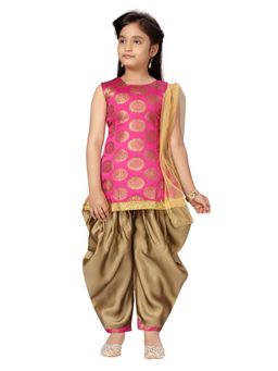 Aarika - Girls Pink Woven Kurti with Salwar Dupatta