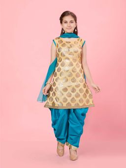 Aarika - Girls Beige Woven Kurta with Salwar & Dupatta