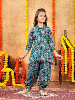 Aarika - Girls Green Printed Cotton Kurti with Salwar