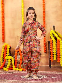 Aarika - Girls Red Printed Cotton Kurti with Salwar