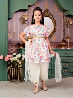 Aarika - Girls Pink Floral Print Kurti with Salwar & Dupatta