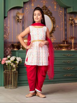 Aarika - Girls Red Embroidery Kurti with Salwar & Dupatta