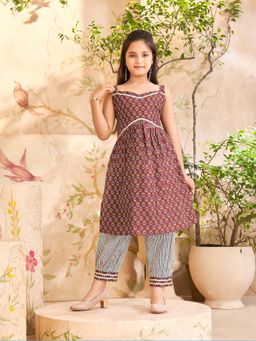 Aarika - Girls Maroon Floral Print Kurta with Salwar & Dupatta