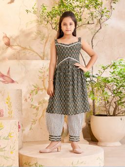 Aarika - Girls Green Floral Print Kurta with Salwar & Dupatta