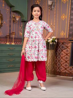 Aarika - Girls Pink Floral Print Kurta with Salwar & Dupatta