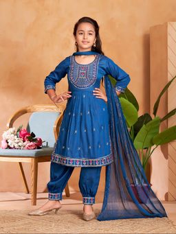 Aarika - Girls Blue Thread Embroidery Kurta with Salwar & Dupatta