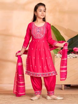 Aarika - Girls Pink Thread Embroidery Kurta with Salwar & Dupatta