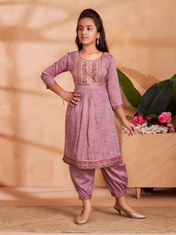 Aarika - Girls Mauve Sequin Thread Embroidery Kurta with Salwar