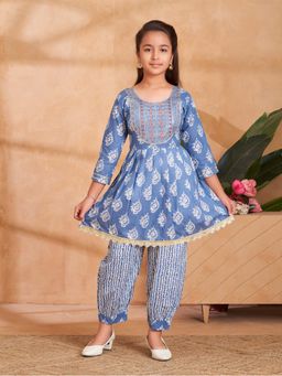 Aarika - Girls Blue Gota Thread Embroidery Kurta with Salwar