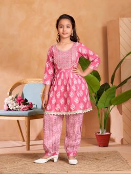 Aarika - Girls Pink Gota Thread Embroidery Kurta with Salwar