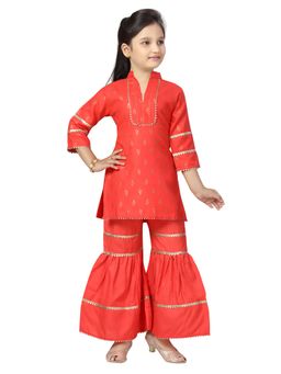 Aarika - Girls Red Woven Kurti with Sharara