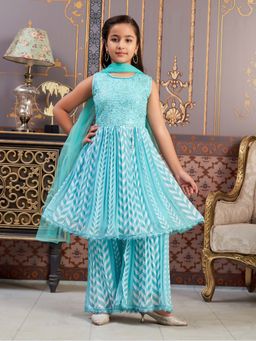 Aarika - Girls Green Sequins Embroidery Kurta with Sharara & Dupatta