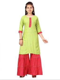 Aarika - Girls Green Woven Gota Patti Kurta with Sharara