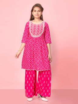 Aarika - Girls Pink Cotton Embroidery Kurta with Sharara