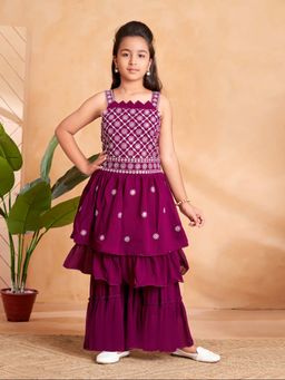Aarika - Girls Purple Thread Embroidery Kurta with Sharara & Inner