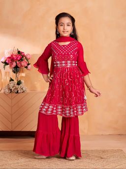Aarika - Girls Pink Sequin Thread Embroidery Kurta with Sharara & Dupatta