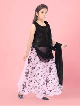 Aarika - Girls Black Lehenga Sequined Choli with Lehenga & Dupatta