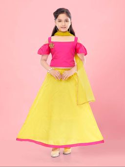 Aarika - Girls Pink Solid Choli with Lehenga & Dupatta