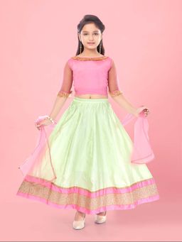 Aarika - Girls Pink Solid Ethnic Choli with Lehenga & Dupatta