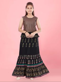 Aarika - Girls Black Printed Choli with Lehenga