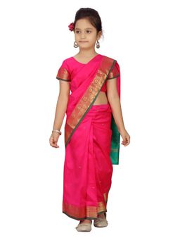 Aarika - Girls Rani Pink Saree with Blouse