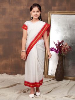 Aarika - Girls White Bangoli Silk Saree with Blouse