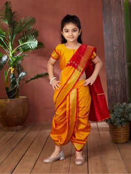 Aarika - Girls Yellow Ethnic Shree Nav Saree with Blouse