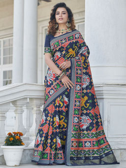 Odette - Festive Designer Navy Blue Saree with Unstitched Blouse