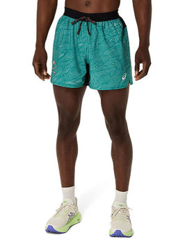 ASICS - Men Green Fuji Trail All Over Print 5In Running Shorts