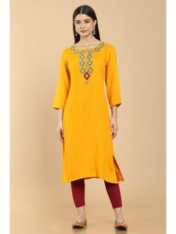 Soch - Mustard Yellow Rayon Kurta with Embroidery