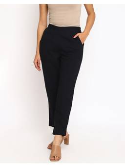 Fabindia - Black Cotton Ankle Length Casual Pant