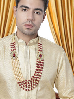 OOMPH - Marron and Cream Beads and Pearl Necklace for Groom