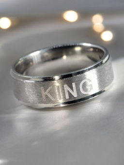 OOMPH - Silver Stainless Steel KING inscribed Band Ring for Men