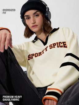 The Souled Store - Off White Typography Oversized Fit Sweatshirt