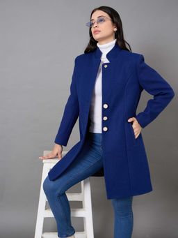 Club York - Navy Blue Solid Regular Fit Coat