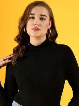 98 Degree North - Black Solid Fitted Fit Sweater