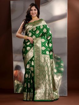 CHARUKRITI - Green Katan Silk Zari Handwoven Saree with Unstitched Blouse