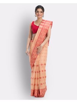 Angoshobha - Indian Women Peach Tant Cotton Saree