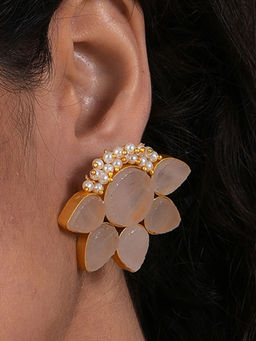 Sohi - Pink Gold Plated Floral Studs Earrings