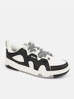 Xtep - Classic Series Synthetic Leather Upper Skateboarding Shoes for Men, Black/Canvas White